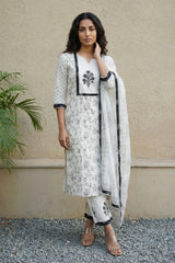Cream Black yoke embroidered Full suit set