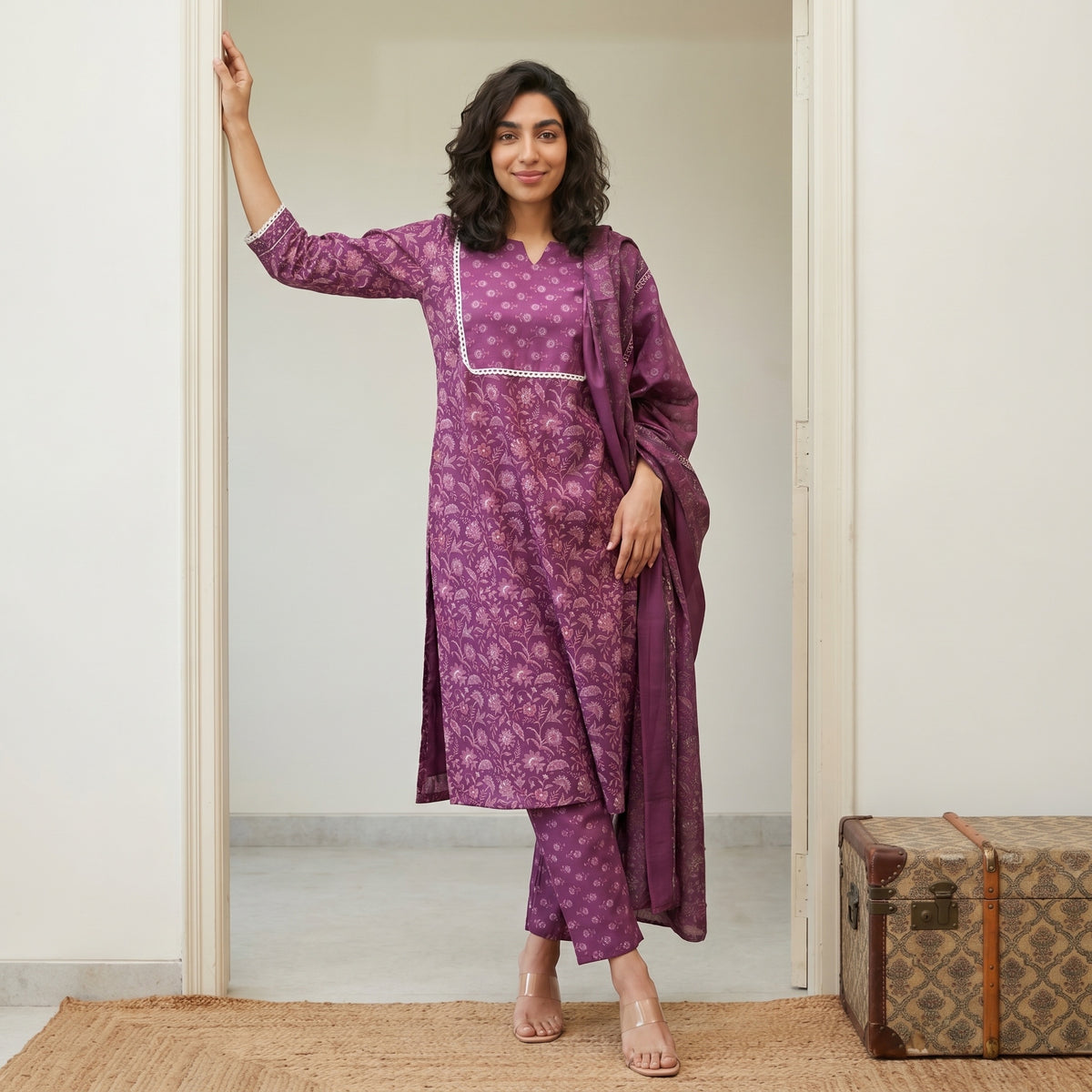 Dark Pink floral  Suit Set