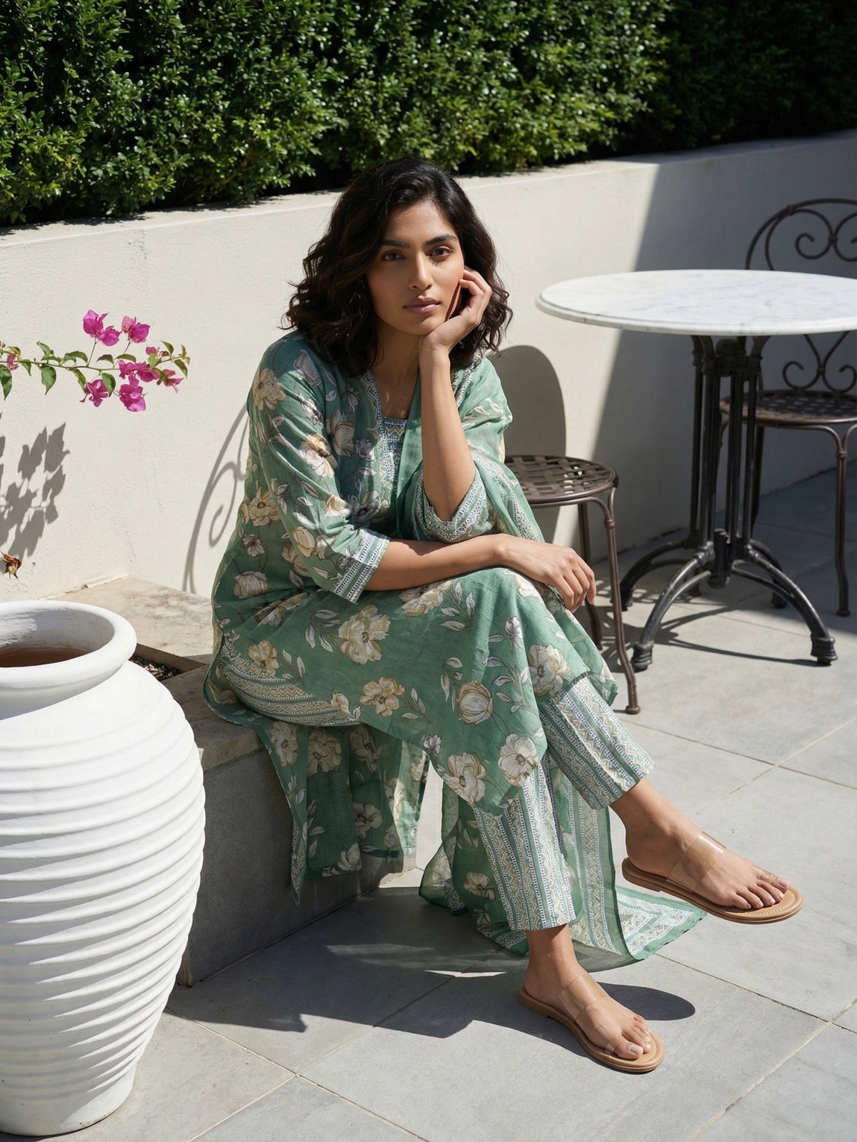 Pista green Sanganeri full suit set