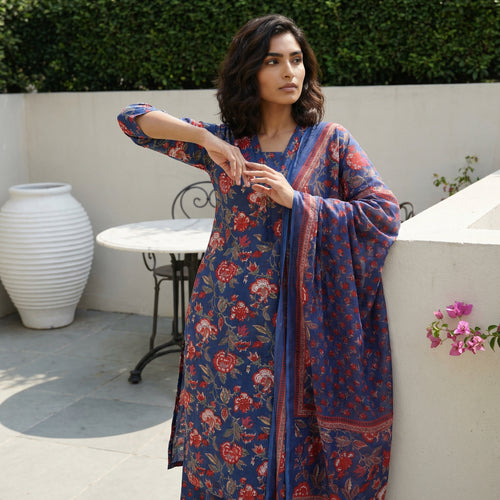 Royal blue floral Full suit set