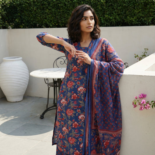 Royal blue floral Full suit set