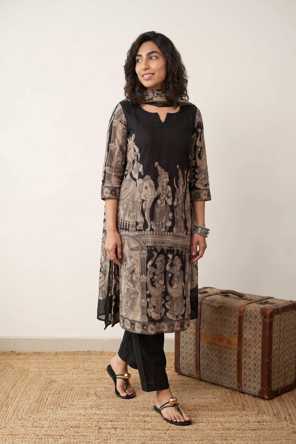Black kalamkari Kota doria suit set