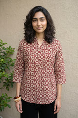 Cream Maroon Geometric Shirt