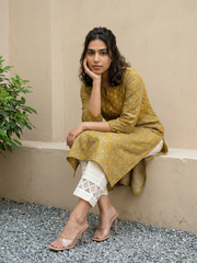 Mustard Geometric Yoke Kurta