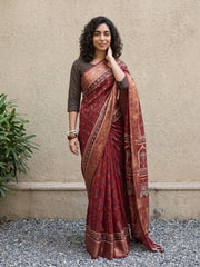 Maroon ajrakh dola silk saree