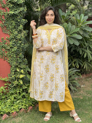 Mustard Panelled Floral Buta full suit set