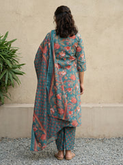 Sea green floral Sanganeri full suit set
