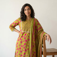 Parrot Green floral yoke Suit Set