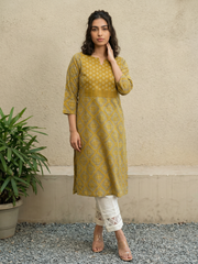 Mustard Geometric Yoke Kurta