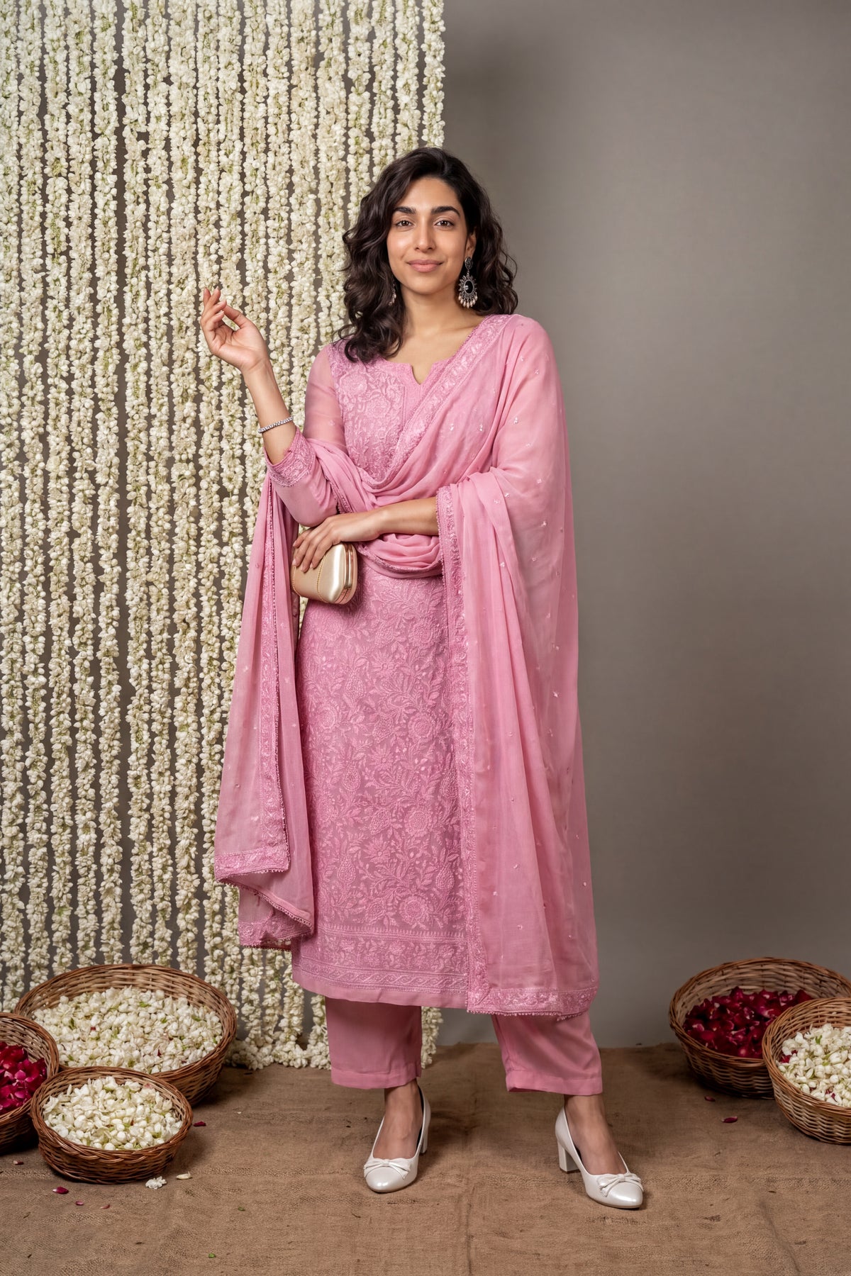 Rose pink Lucknowi Full suit set