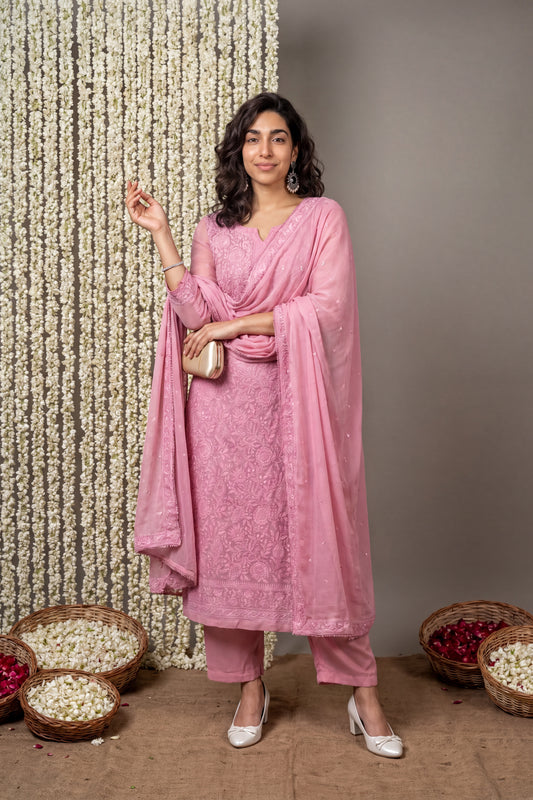 Rose pink Lucknowi Full suit set