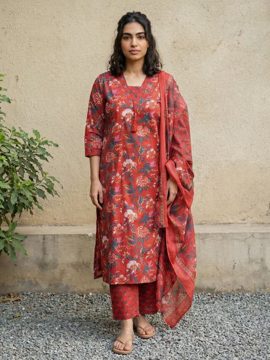 Red Sanganeri full suit set