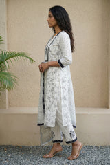 Cream Black yoke embroidered Full suit set