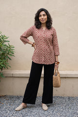 Cream Maroon Geometric Shirt
