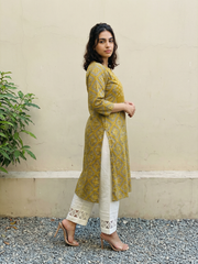 Mustard Geometric Yoke Kurta
