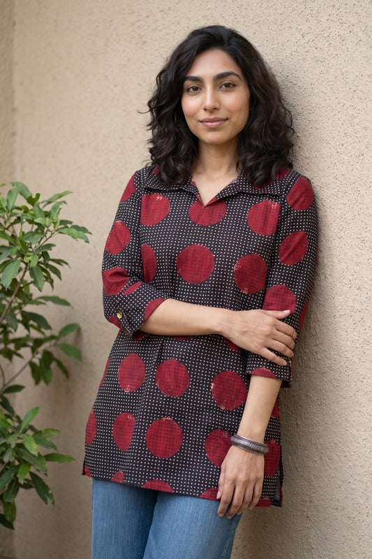 Black circle dotted short kurti