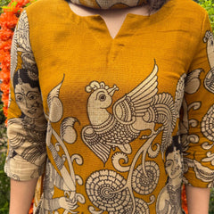 Mustard kalamkari printed suit set