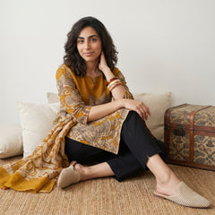 Mustard kalamkari printed suit set