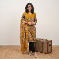 Mustard kalamkari printed suit set