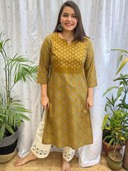 Mustard Geometric Yoke Kurta