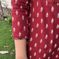 Maroon buti Ajrakh Yoke kurta - MYSANSKRITAM