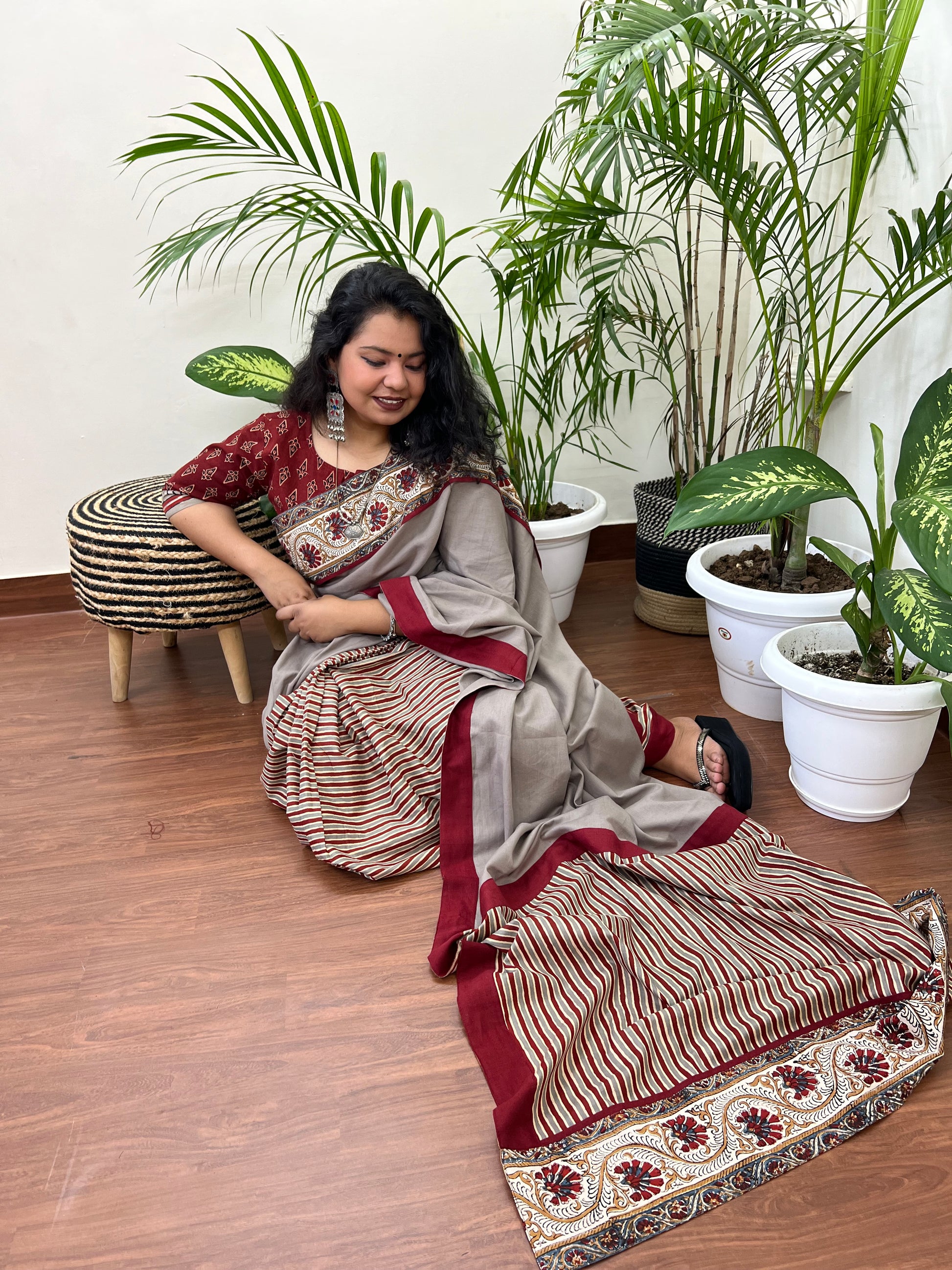 Maroon Lines Big border saree - MYSANSKRITAM