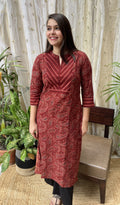 Maroon Ambi Ajrakh Yoke Kurta - MYSANSKRITAM