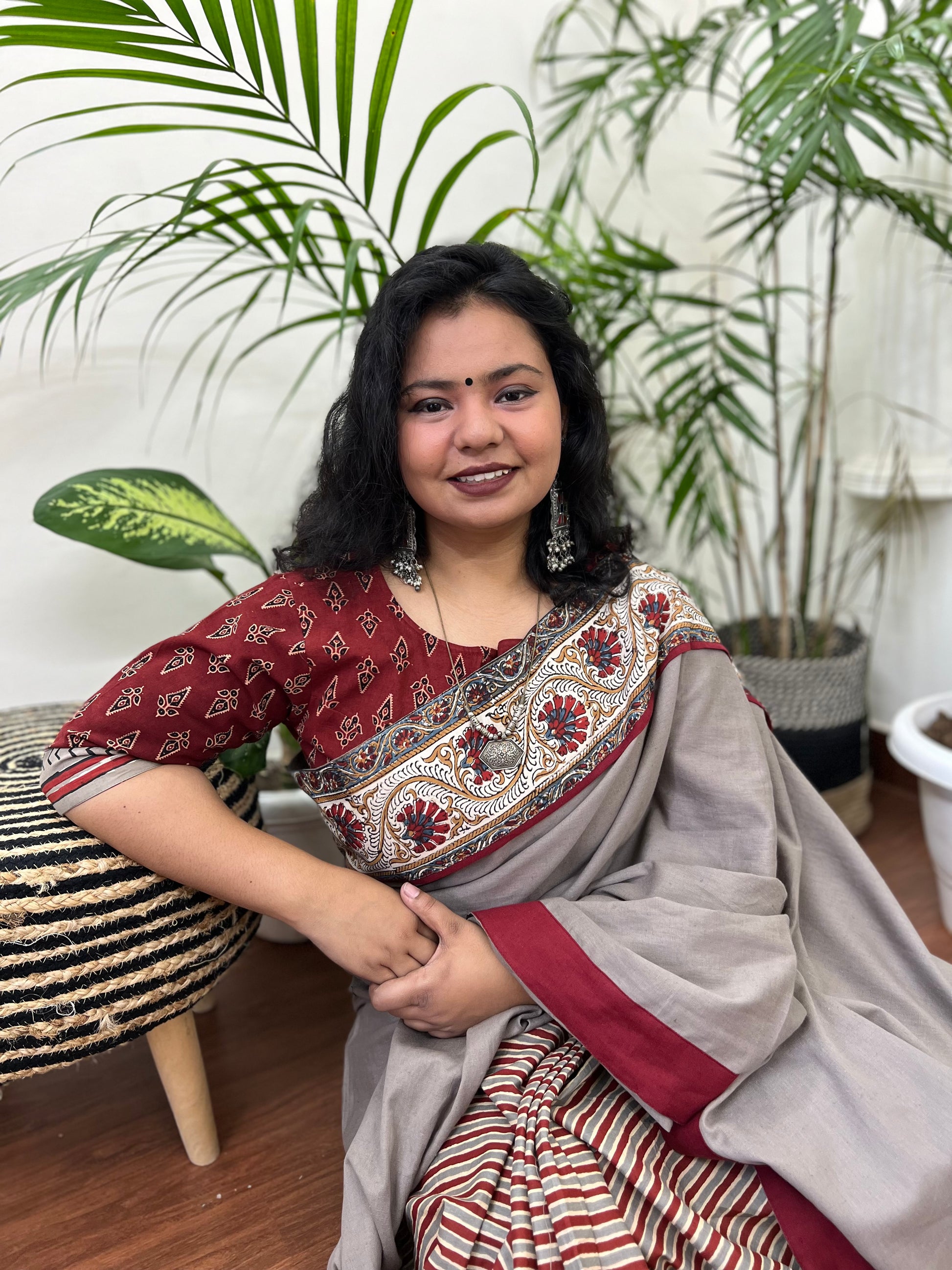 Maroon Lines Big border saree - MYSANSKRITAM