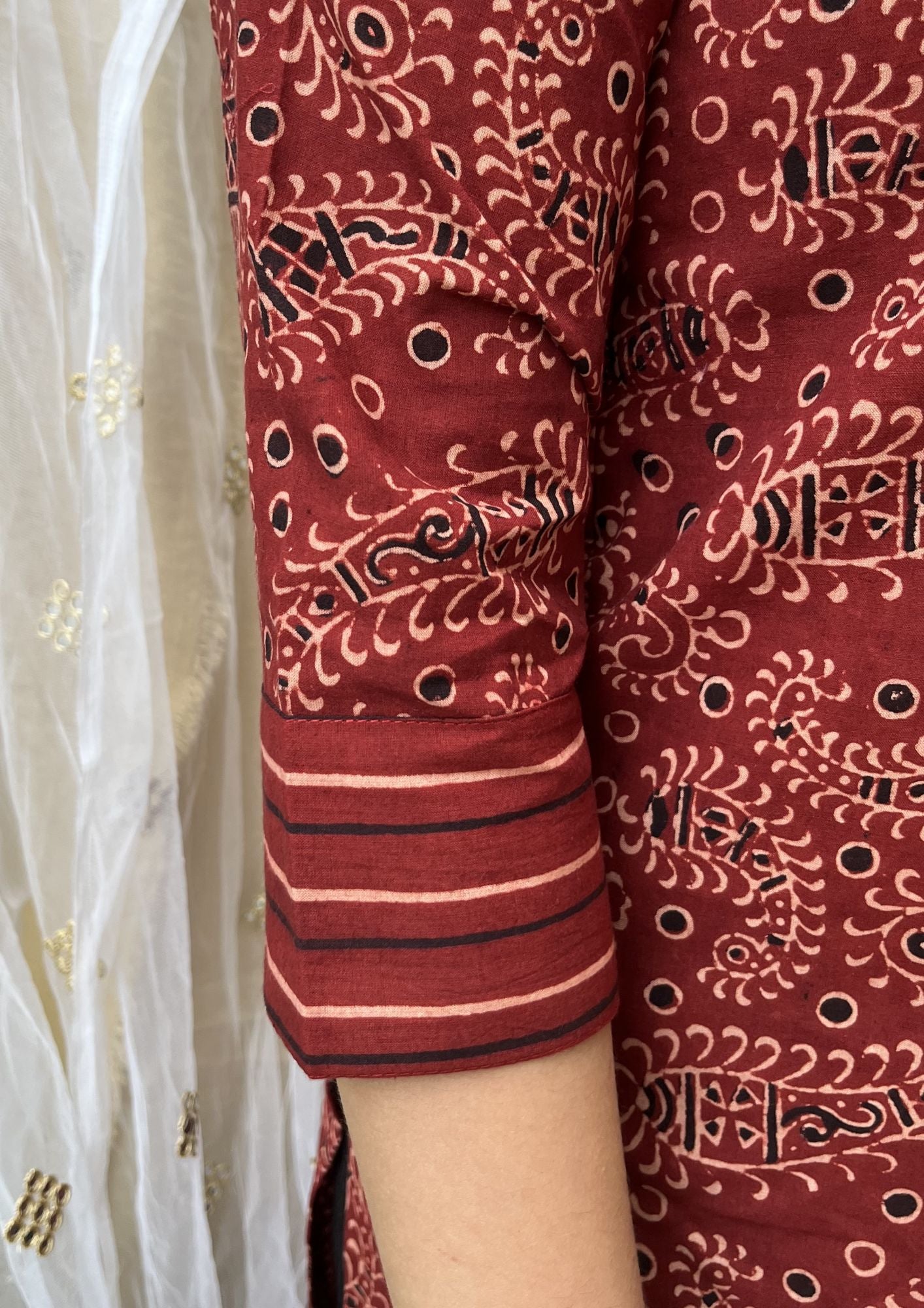 Maroon Ambi Ajrakh Yoke Kurta - MYSANSKRITAM