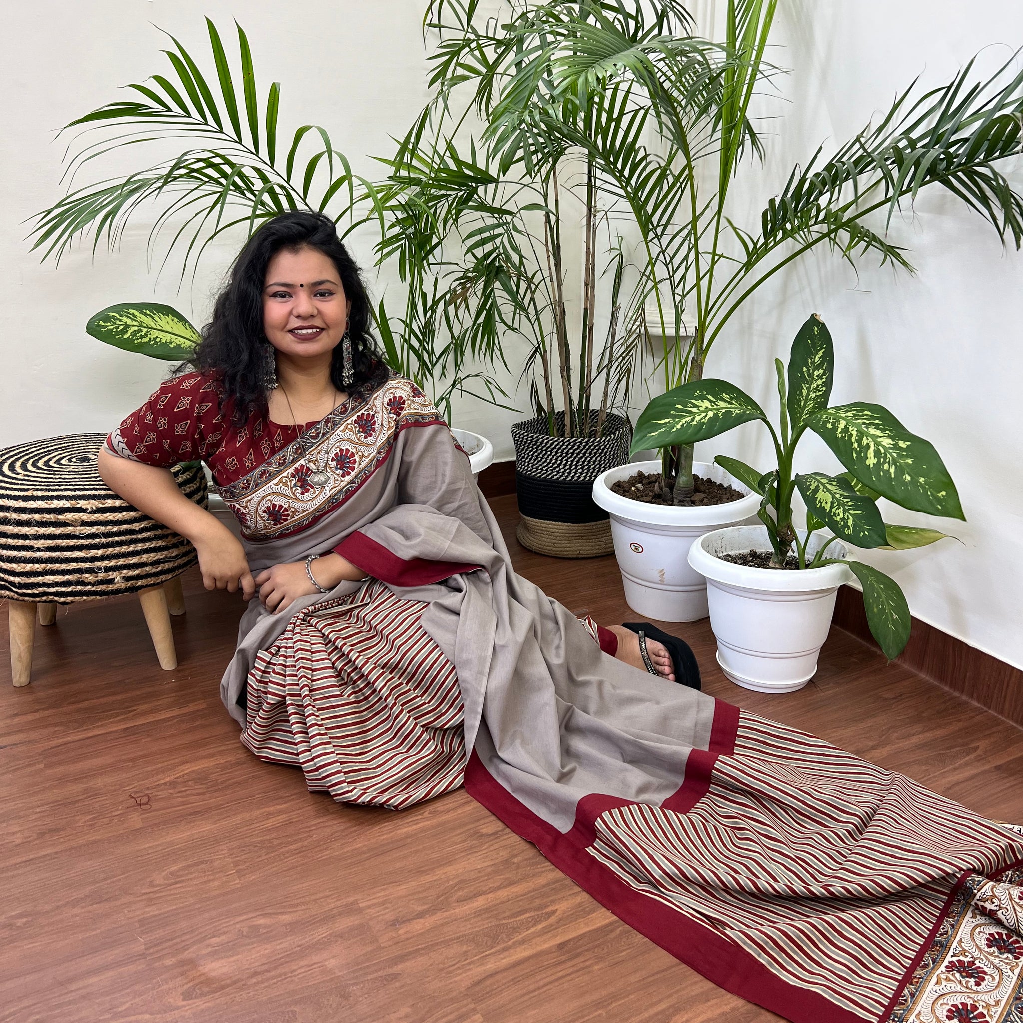 Maroon Lines Big border saree - MYSANSKRITAM