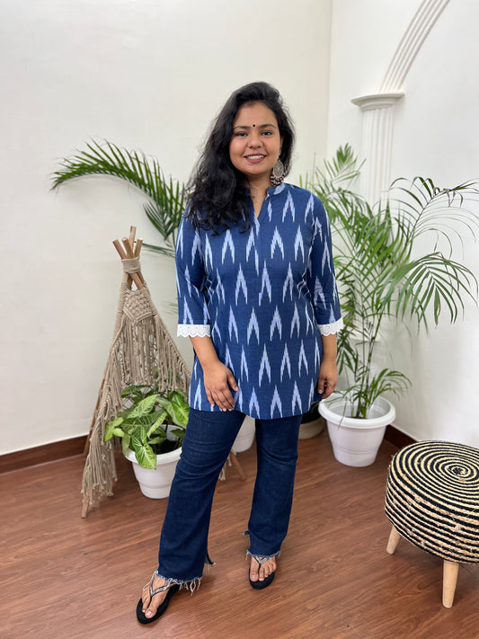 Blue Ikkat short kurti - MYSANSKRITAM