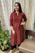 Maroon Ambi Ajrakh Yoke Kurta - MYSANSKRITAM