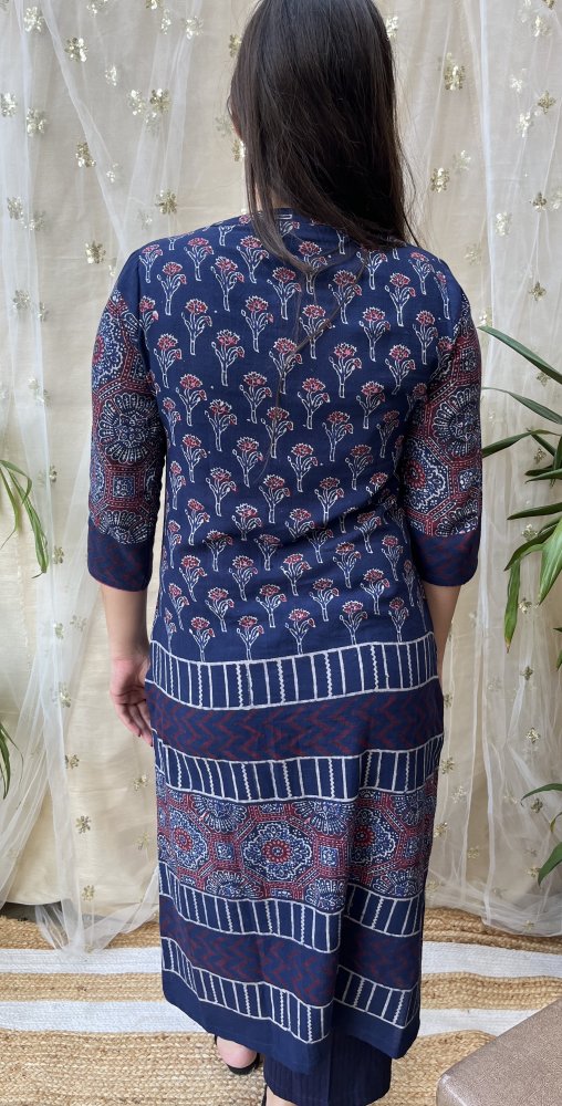 Royal Blue Ajrakh designer Kurta - MYSANSKRITAM