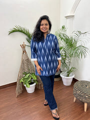 Blue Ikkat short kurti - MYSANSKRITAM