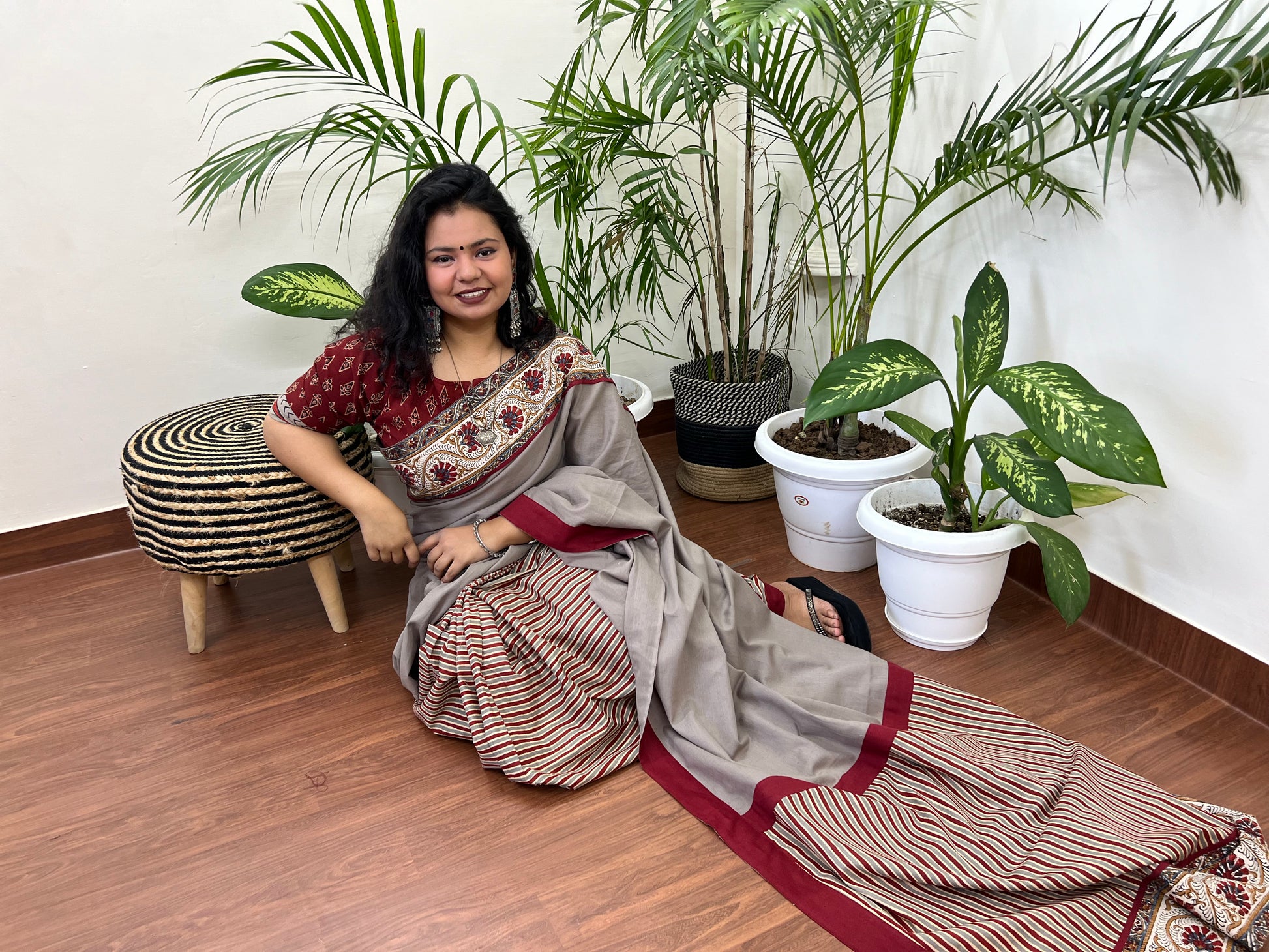 Maroon Lines Big border saree - MYSANSKRITAM