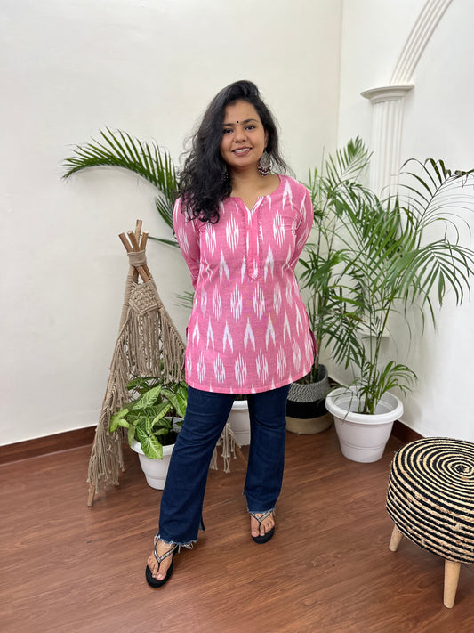 Pink Ikkat short kurti - MYSANSKRITAM