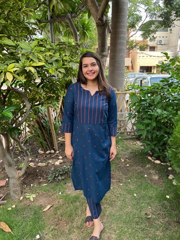 Dark Blue South Cotton Yoke kurta