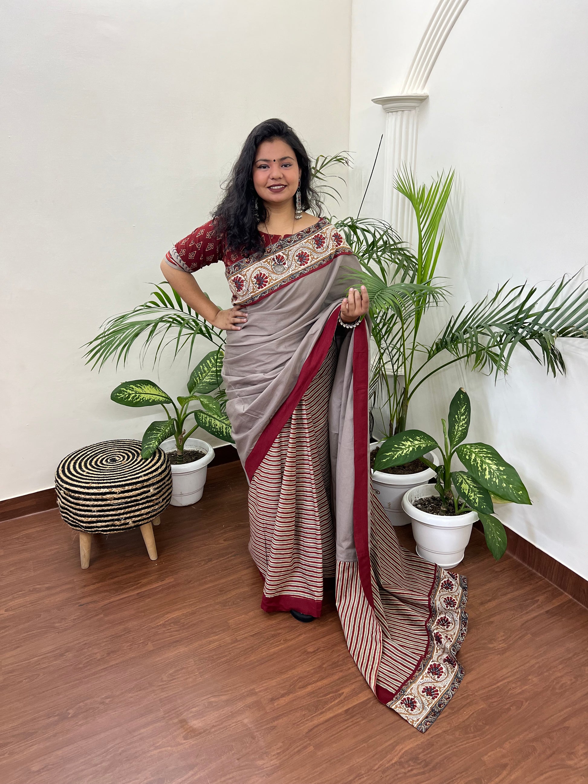 Maroon Lines Big border saree - MYSANSKRITAM