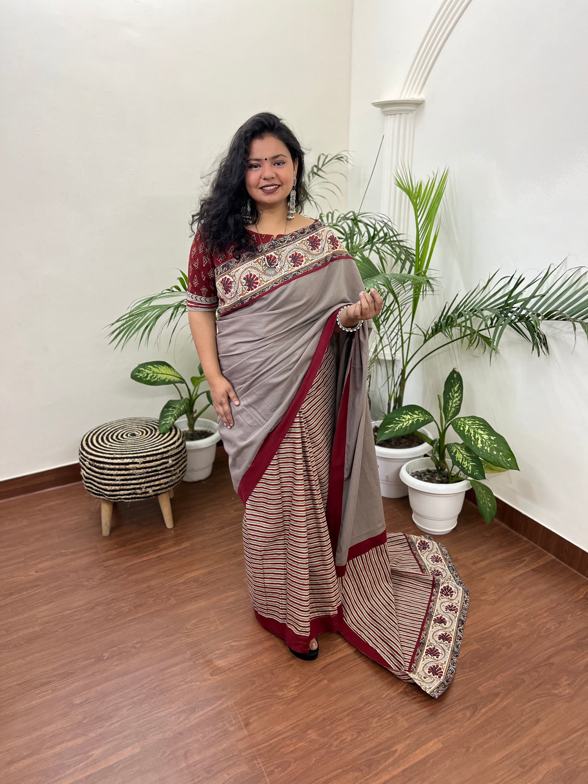 Maroon Lines Big border saree - MYSANSKRITAM