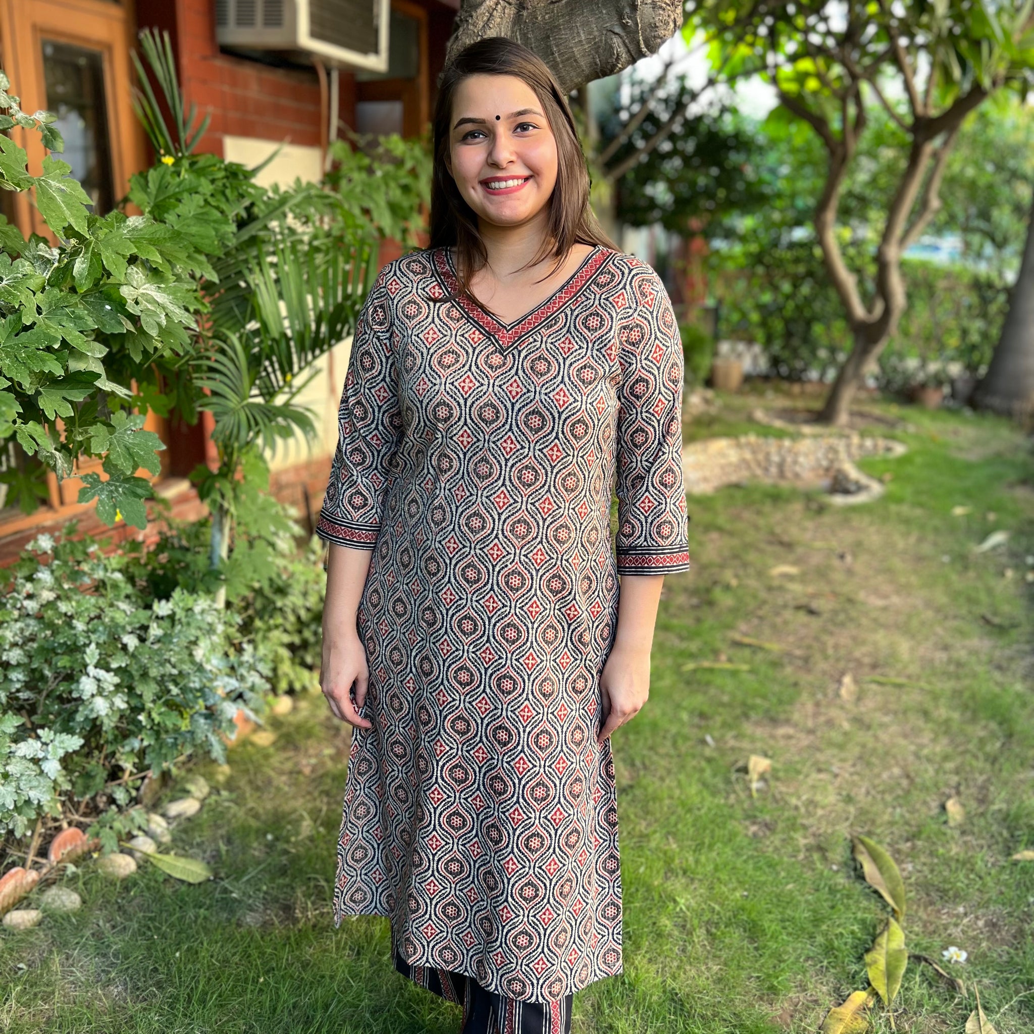 Grey geometric printed kurta