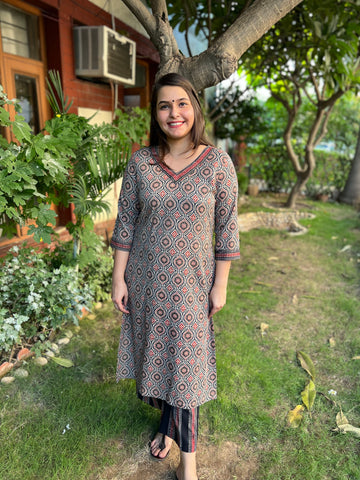 Grey geometric printed kurta