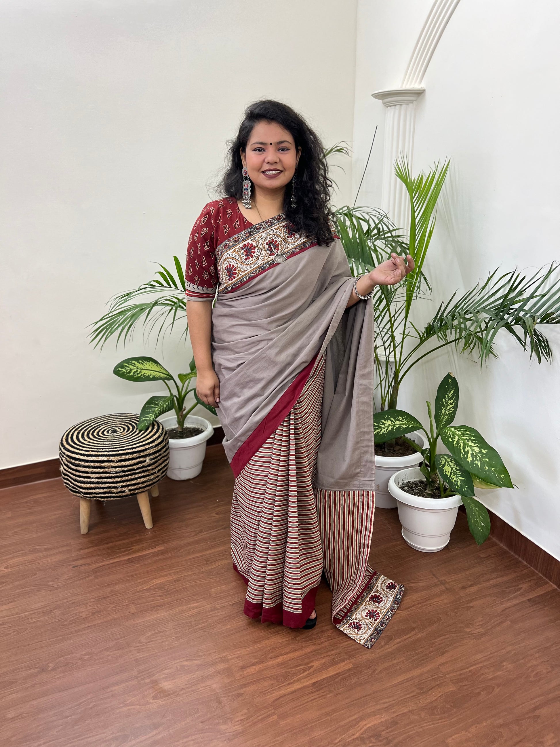 Maroon Lines Big border saree - MYSANSKRITAM