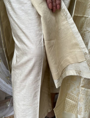 Cream Banarsi Cotton Silk Suit set - MYSANSKRITAM