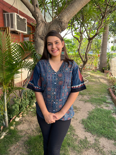 Ajrakh Patchwork Shirt (INDIGO)