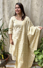Cream Banarsi Cotton Silk Suit set - MYSANSKRITAM