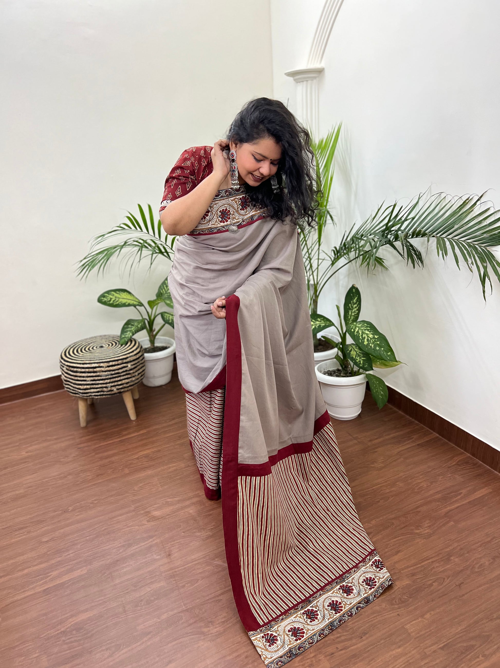 Maroon Lines Big border saree - MYSANSKRITAM