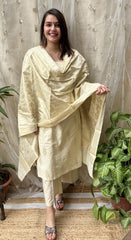Cream Banarsi Cotton Silk Suit set - MYSANSKRITAM