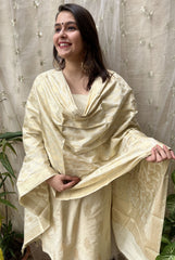 Cream Banarsi Cotton Silk Suit set - MYSANSKRITAM