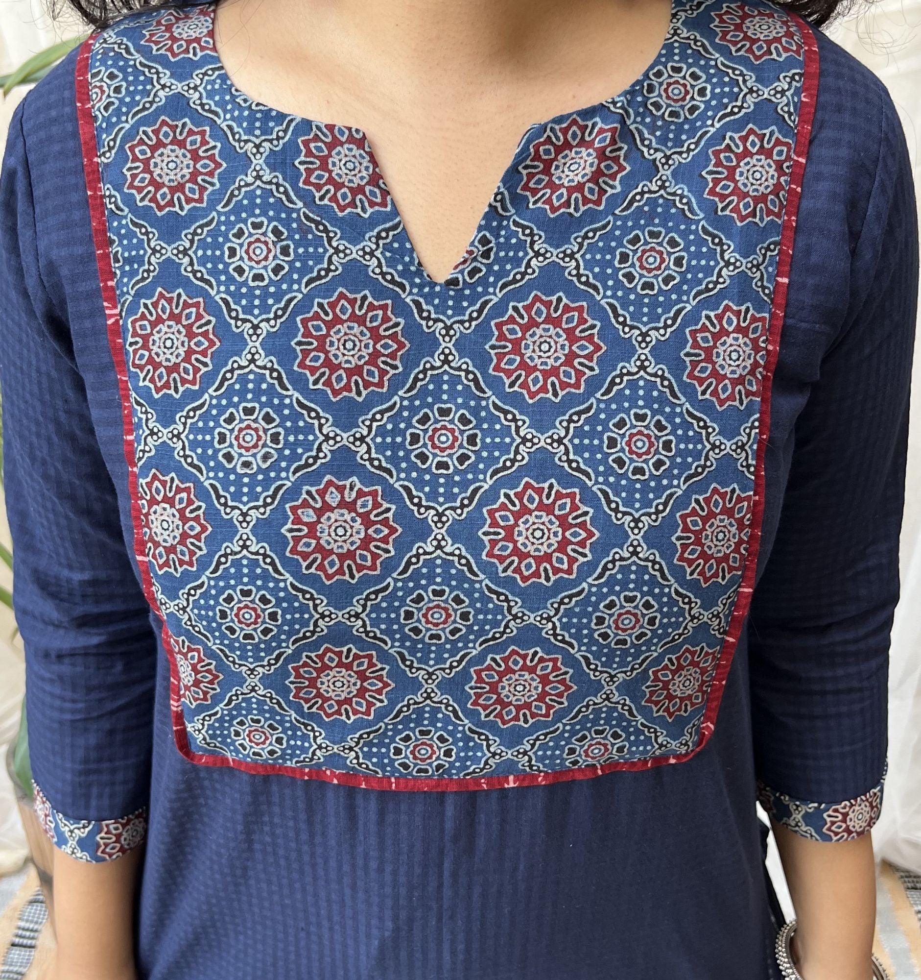 Dark Blue Yoke basic kurta - MYSANSKRITAM