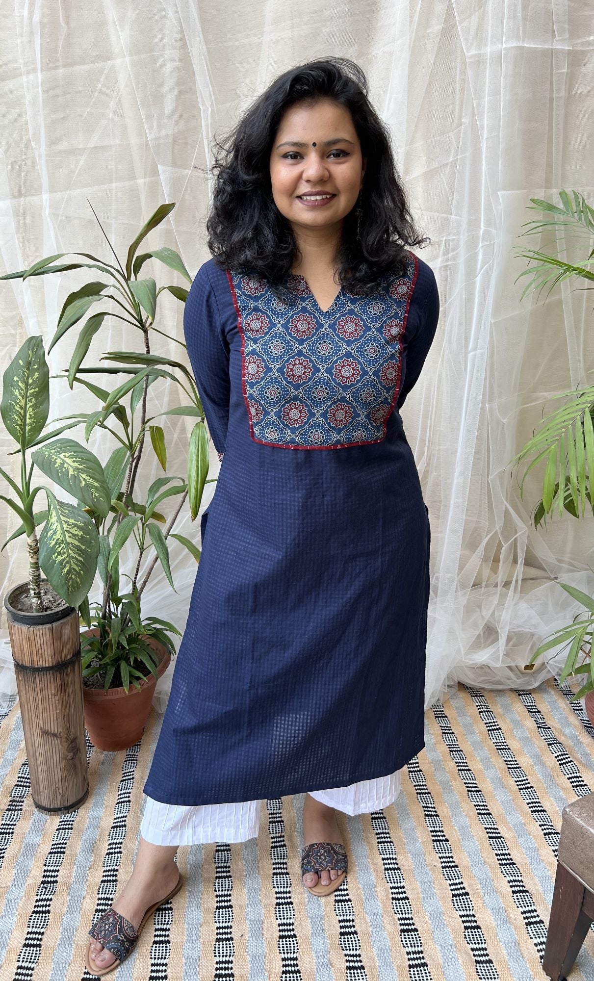 Dark Blue Yoke basic kurta - MYSANSKRITAM